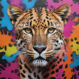 A vibrant graffiti art textured with a leopard skin pattern