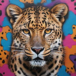 A vibrant graffiti art textured with a leopard skin pattern