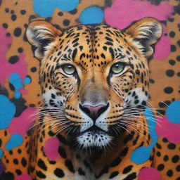 A vibrant graffiti art textured with a leopard skin pattern