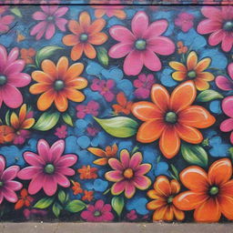 A vibrant wall of graffiti adorned with vivid, sprawling floral designs.