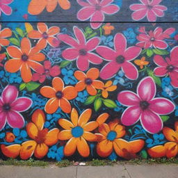 A vibrant wall of graffiti adorned with vivid, sprawling floral designs.