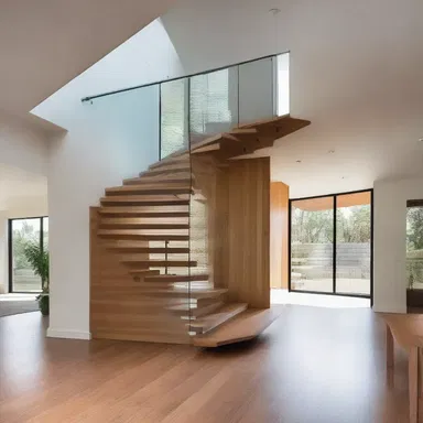 The open floor plan of the house allows for the integration of proprioceptive elements, such as a staircase with varying depths and heights, providing a unique sense of space.