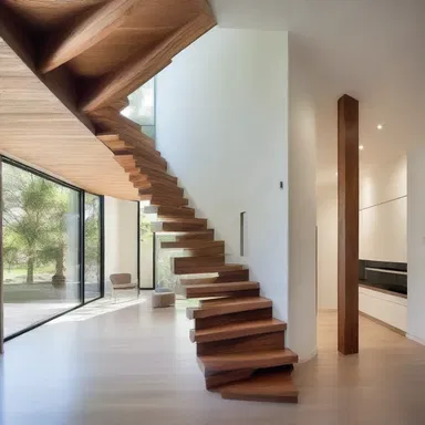 The open floor plan of the house allows for the integration of proprioceptive elements, such as a staircase with varying depths and heights, providing a unique sense of space.