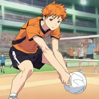 In the anime series 'Haikyuu!!', the protagonist Hinata Shoyo works hard to improve his volleyball skills, aiming to prove his merit and earn a spot on the national team.