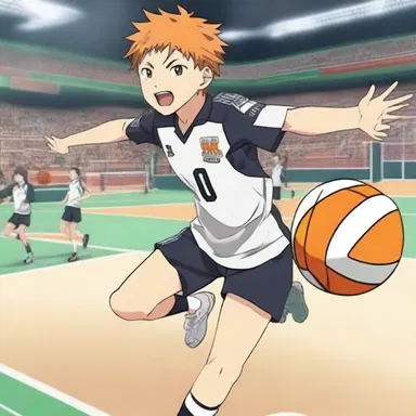In the anime series 'Haikyuu!!', the protagonist Hinata Shoyo works hard to improve his volleyball skills, aiming to prove his merit and earn a spot on the national team.