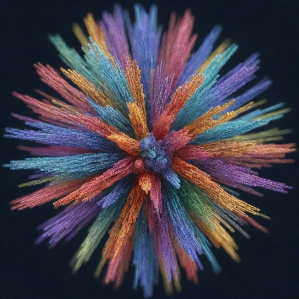 Unique and intricate atomic particles displaying vibrant colors and interesting shapes under a microscopic perspective.