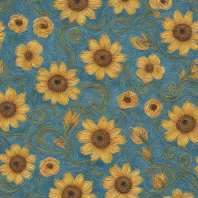 A floral pattern designed in the style of Vincent van Gogh, showcasing swirling imitating his expressive brushwork.