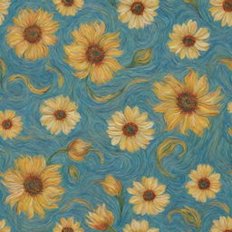 A floral pattern designed in the style of Vincent van Gogh, showcasing swirling imitating his expressive brushwork.