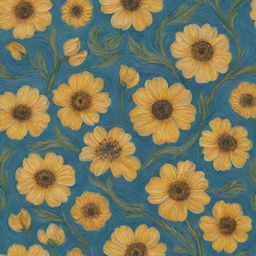 A floral pattern designed in the style of Vincent van Gogh, showcasing swirling imitating his expressive brushwork.