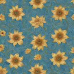 A floral pattern designed in the style of Vincent van Gogh, showcasing swirling imitating his expressive brushwork.