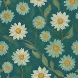 Generate a floral pattern inspired by the distinctive brushwork and color palette of Vincent van Gogh, predominantly in hues of green.