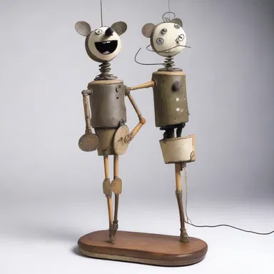 The artist used a wind-up mechanism to animate the puppet in her sculpture.