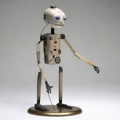 The artist used a wind-up mechanism to animate the puppet in her sculpture.