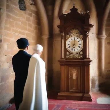 During the religious ceremony, the priest winded up the clock in the church tower to ensure the bell would ring at the correct time.