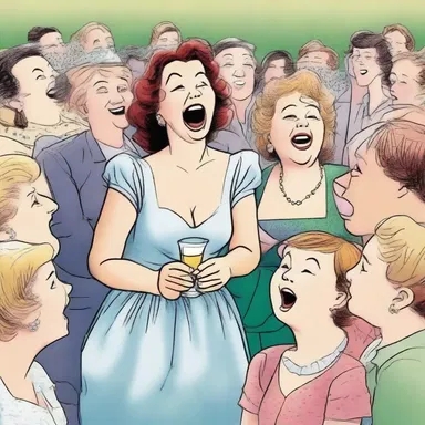 At the party, she told a funny story which wind up the crowd.