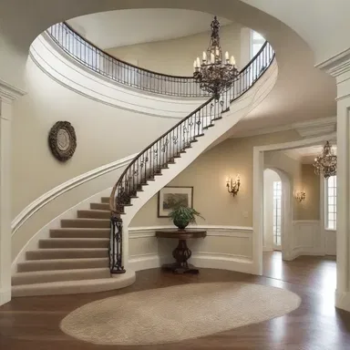 The winding up of the staircase in the grand foyer added an elegant touch to the design.
