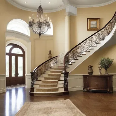 The winding up of the staircase in the grand foyer added an elegant touch to the design.