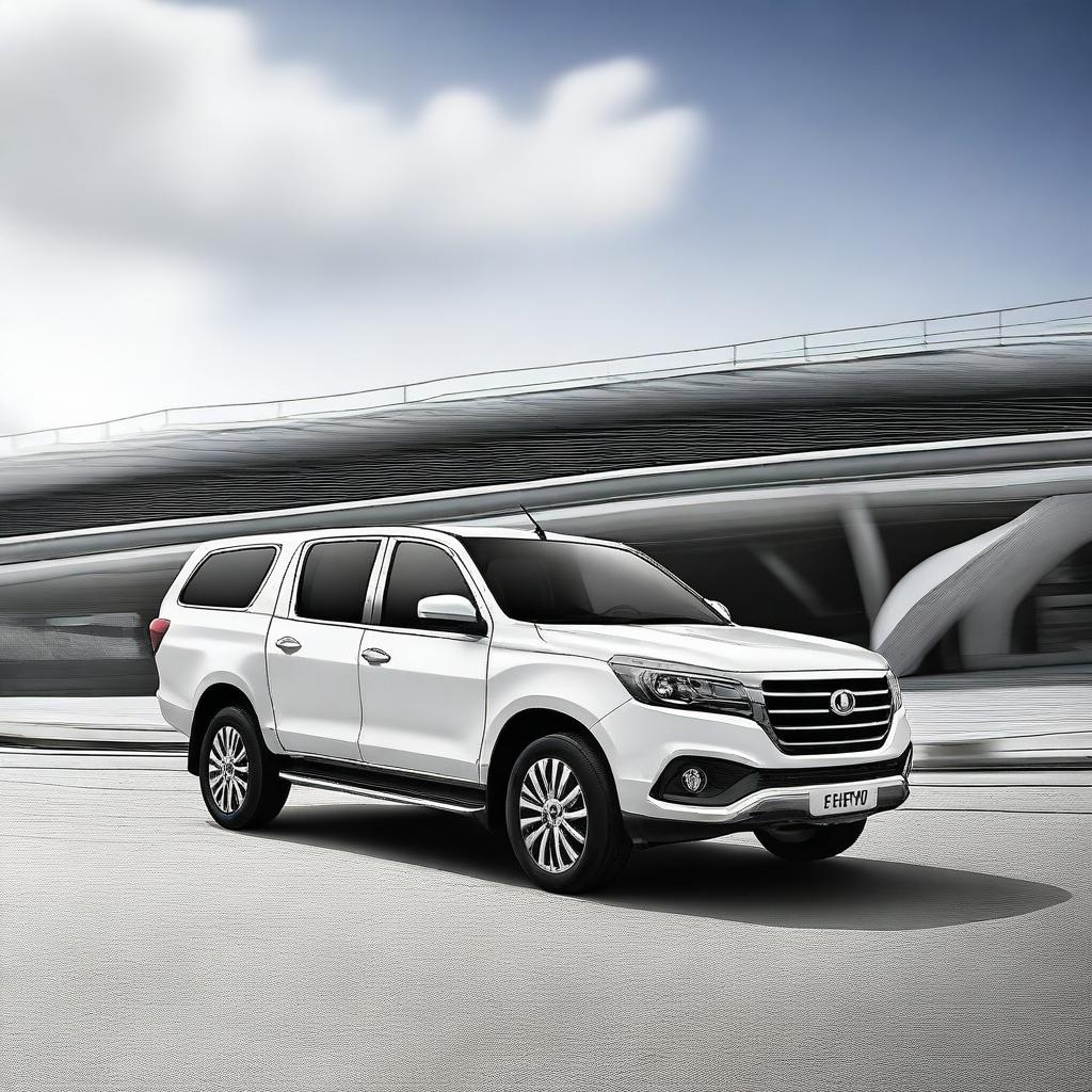 A high-quality digital art image showcasing two vehicles: a pearl white Foton Gratour ix5 and a matching pearl white Foton Tunland