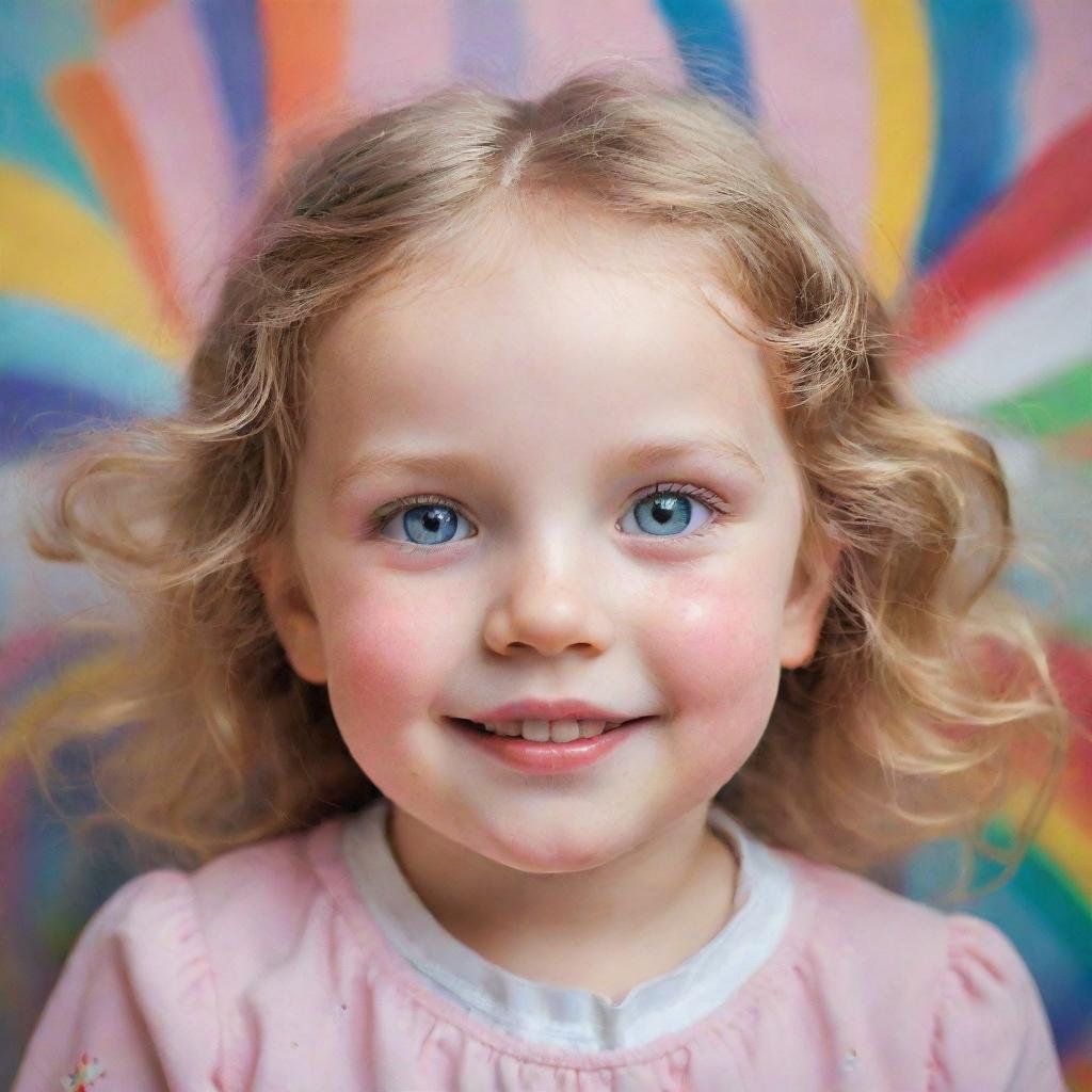 A charming portrait of a little girl with rosy cheeks and sparkling eyes, radiating warmth and innocence, surrounded by a colourful world of playfulness and dreams.