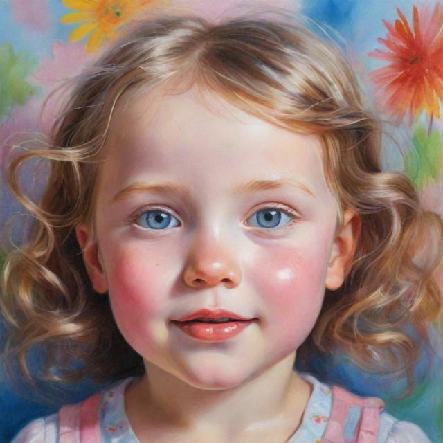 A charming portrait of a little girl with rosy cheeks and sparkling eyes, radiating warmth and innocence, surrounded by a colourful world of playfulness and dreams.