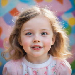 A charming portrait of a little girl with rosy cheeks and sparkling eyes, radiating warmth and innocence, surrounded by a colourful world of playfulness and dreams.