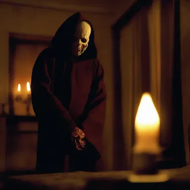 In the horror film, the exemplification of evil is depicted through the terrifying scenes and suspenseful music.