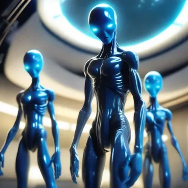 In the futuristic world of the novel, the conspicuous aliens with their glowing blue skin dominate the galaxy.
