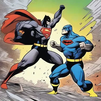 In the comic strip, the superhero and the villain collide in an epic battle, causing chaos and destruction in their wake.
