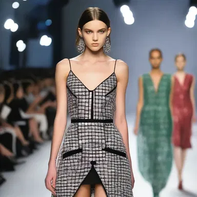 The fashion designer showcased a stunning rhombic-patterned dress on the runway, captivating the audience with its unique design.