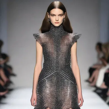The fashion designer showcased a stunning rhombic-patterned dress on the runway, captivating the audience with its unique design.