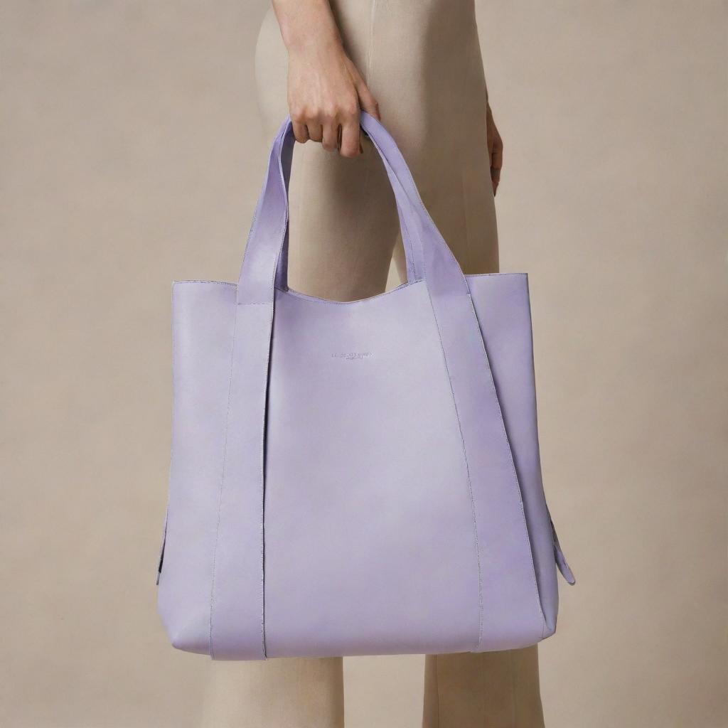 An image of a bag from the collaboration between Rick Owens and Jacquemus, incorporating layered designs influenced by the delicate, soothing essence of lavender.