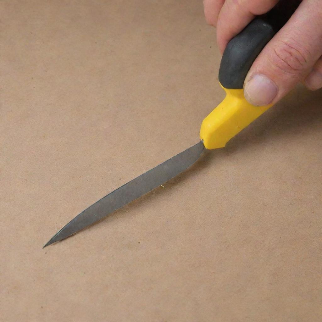 Image of a knife removing the insulation from half of a wire's length, specifically near the free ends. It is done on the same side at each end, similar to how it's shown in figure 18.