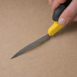 Image of a knife removing the insulation from half of a wire's length, specifically near the free ends. It is done on the same side at each end, similar to how it's shown in figure 18.