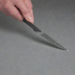 Image of a knife removing the insulation from half of a wire's length, specifically near the free ends. The process is performed on the same side at each end, akin to the depiction in figure 18.