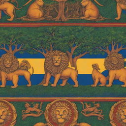 A detailed and vibrant cover showcasing various Sri Lankan national emblems, including the lion flag, Sigiriya rock fortress, and the sacred Sri Maha Bodhi tree.