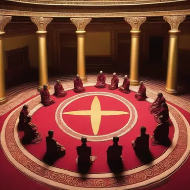 During the spiritual ceremony, the worshippers formed a centripetal circle in the temple, symbolizing their connection to the divine center.