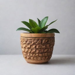 An aesthetically pleasing flower pot made from intricate wood craftsmanship