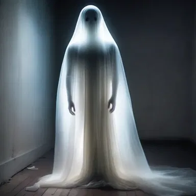 The ghost's ethereal figure appeared with a silky, transparent glow.