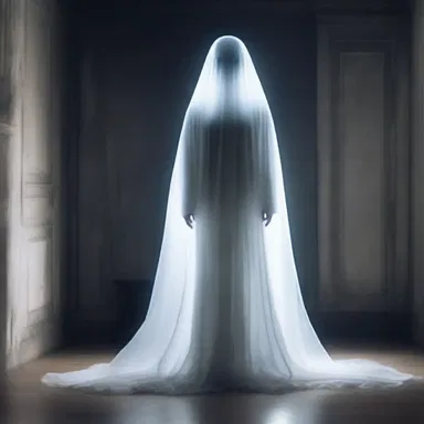 The ghost's ethereal figure appeared with a silky, transparent glow.