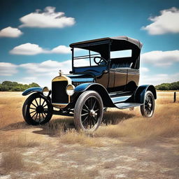 A high-quality digital art image featuring a 1921 Ford Model T, painted in classic black