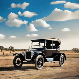 A high-quality digital art image featuring a 1921 Ford Model T, painted in classic black