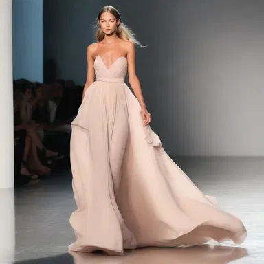 The model walked down the runway, gracefully undulating in the flowing, wave-like dress.
