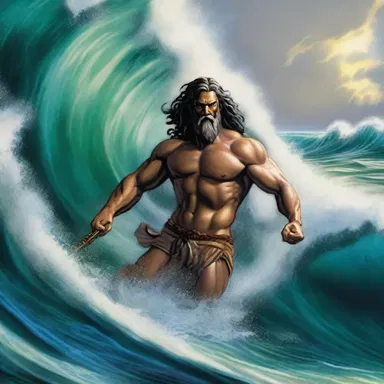 As Poseidon emerged from the depths, the water undulated around him in majestic waves.