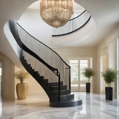 The architect designed a stunning staircase that undulates gracefully, creating a mesmerizing visual effect in the grand entrance hall.