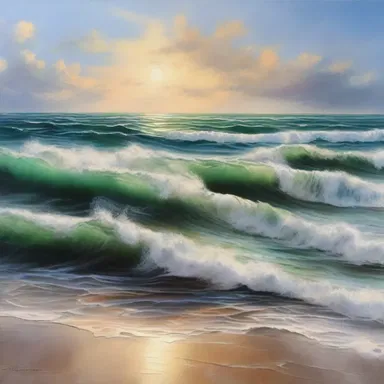 The artist skillfully captured the undulating waves of the ocean in a breathtaking seascape painting, conveying a sense of movement and tranquility.