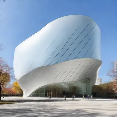The modern art museum's façade featured an undulating glass structure, creating soft rounded shapes that blend seamlessly with the surroundings.