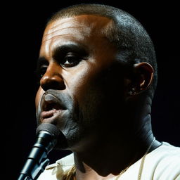 A detailed and flattering portrait of Kanye West giving his best performance with visible passion and determination.