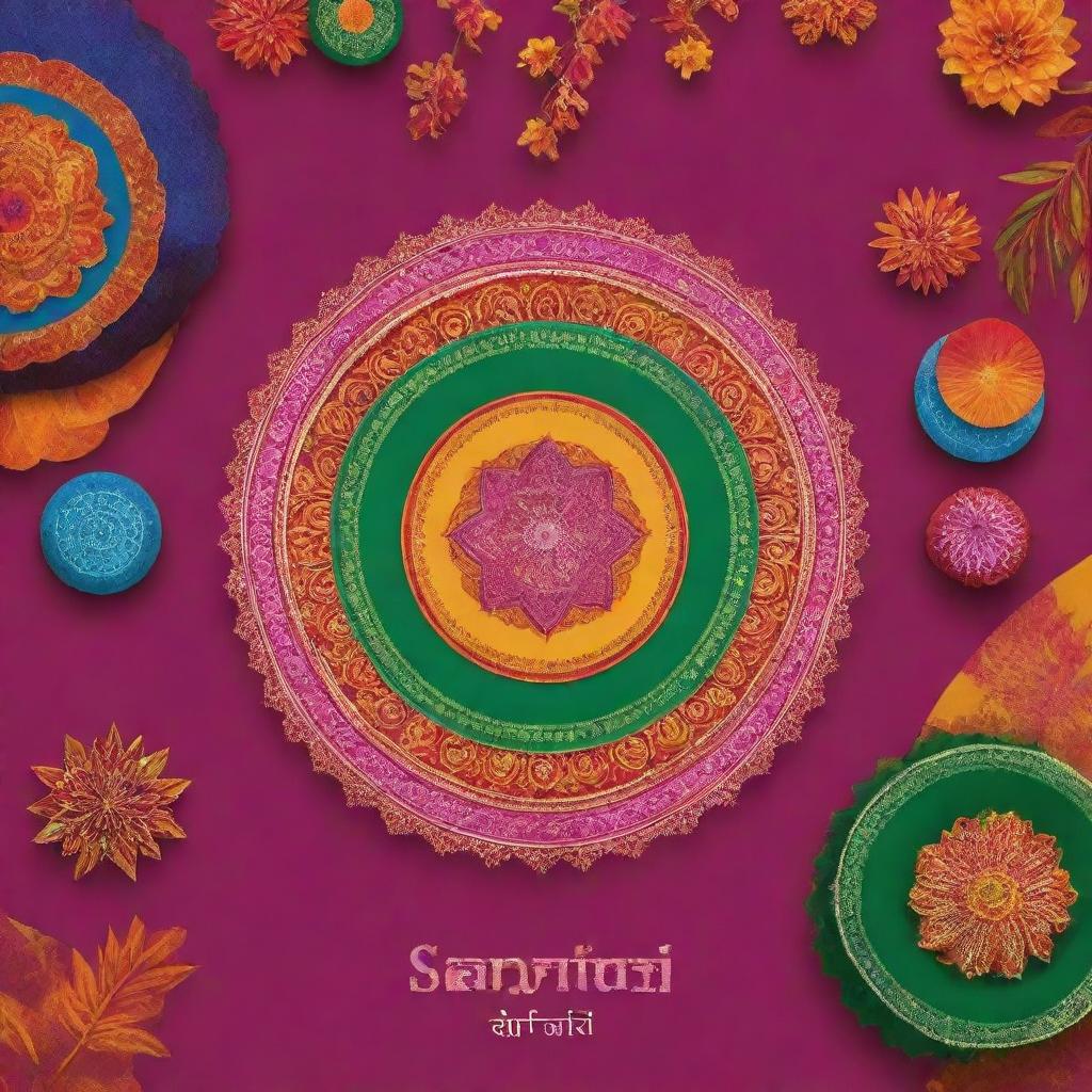 A vibrant poster celebrating the Sankranti festival, prominently featuring 'Marri Studio's L'. Include traditional Indian cultural elements and festive decorations.