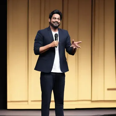 During the stand-up comedy show, the comedian made fun of himself and his funny experiences, causing the audience to burst into laughter.