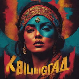 Create a digital art style movie poster for the film 'Kaligola' featuring bold colors, abstract elements and stylized typography.